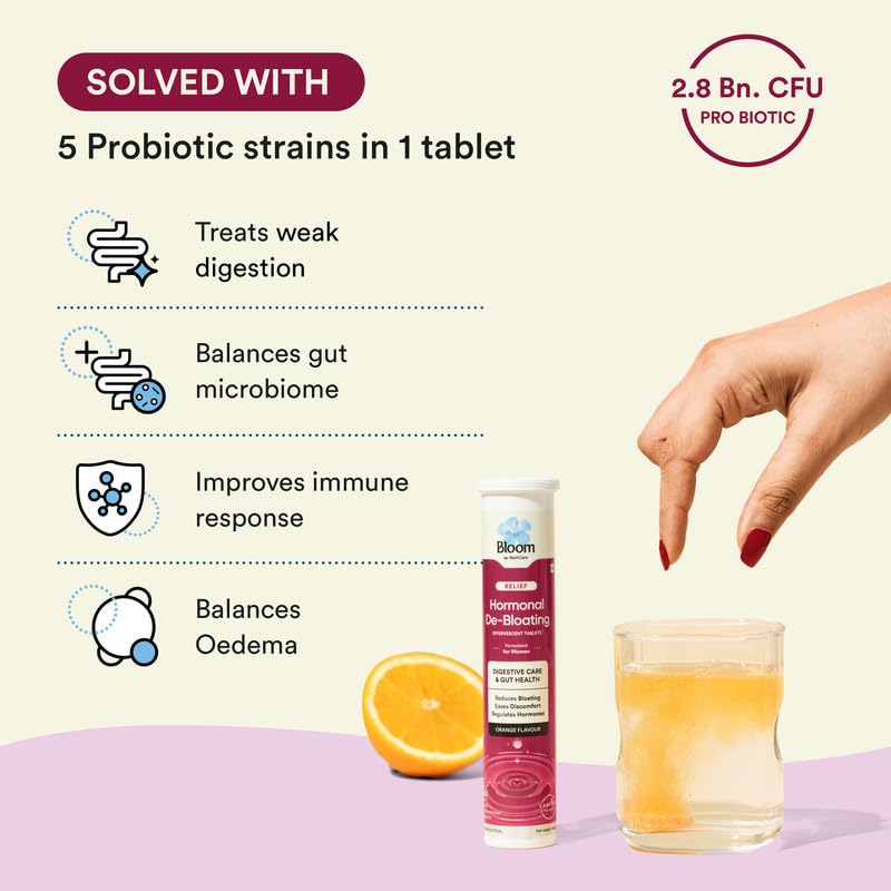 Bloom Menopausal De-bloating Effervescent Tablets | 20 Effervescent Tablets (Pack of 1) | For Bloating, Hormonal Imbalance & Gut Health | Eases Discomfort | Formulated for Menopause |