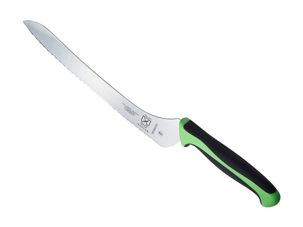 Mercer Culinary Millennia Colors 9-Inch Offset Wavy Edge Bread Knife, Green