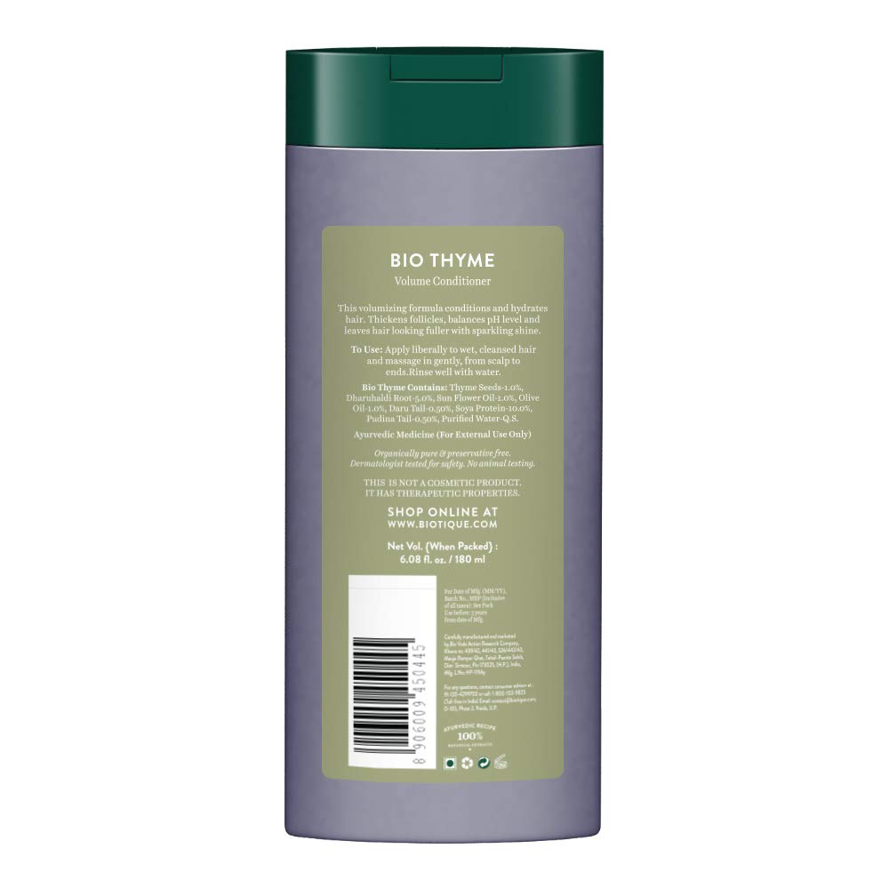 Biotique Bio Kelp Protein Shampoo for Falling Hair Intensive Hair Regrowth Treatment, 180ml & Biotique Bio Thyme Volume Conditioner for Fine and Thinning Hair, 180ml