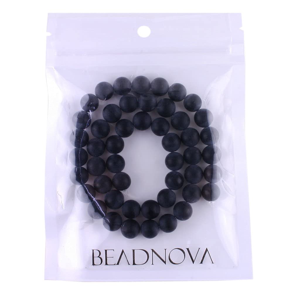 BEADNOVA Black Matte Onyx Beads Natural Crystal Beads Stone Gemstone Round Loose Energy Healing Beads with Free Crystal Stretch Cord for Jewelry Making (8mm, 45-48pcs) 8mm 13) Black Matte Onyx Beads