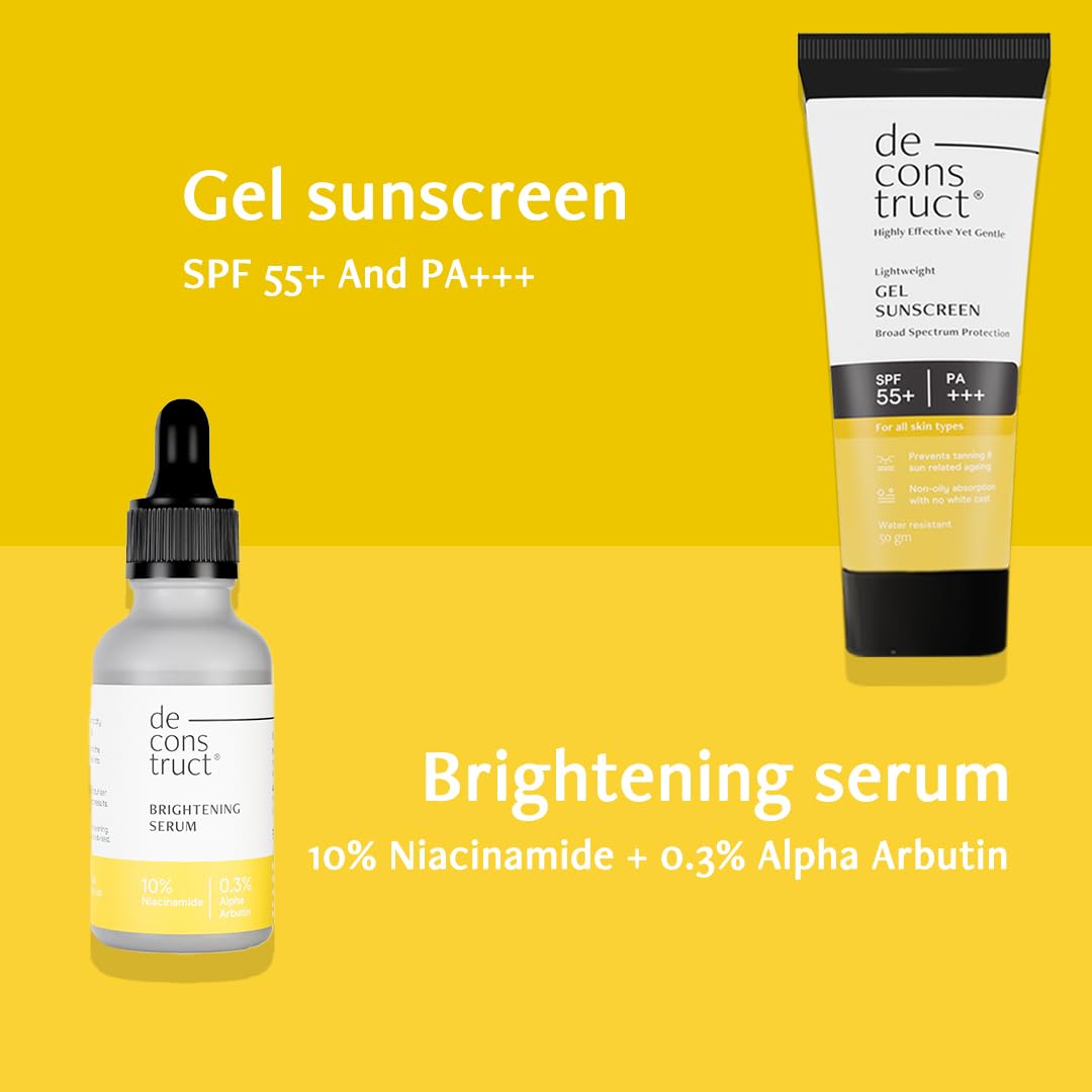 Deconstruct Bright & Protect Duo|10% Niacinamide Face Serum (30 Ml) + Gel Sunscreen (50 G)|Get Glowing Skin With Sun Protection|No White Cast,Non Irritating & Lightweight- Spf 50+|Pack Of 2,Sensitive