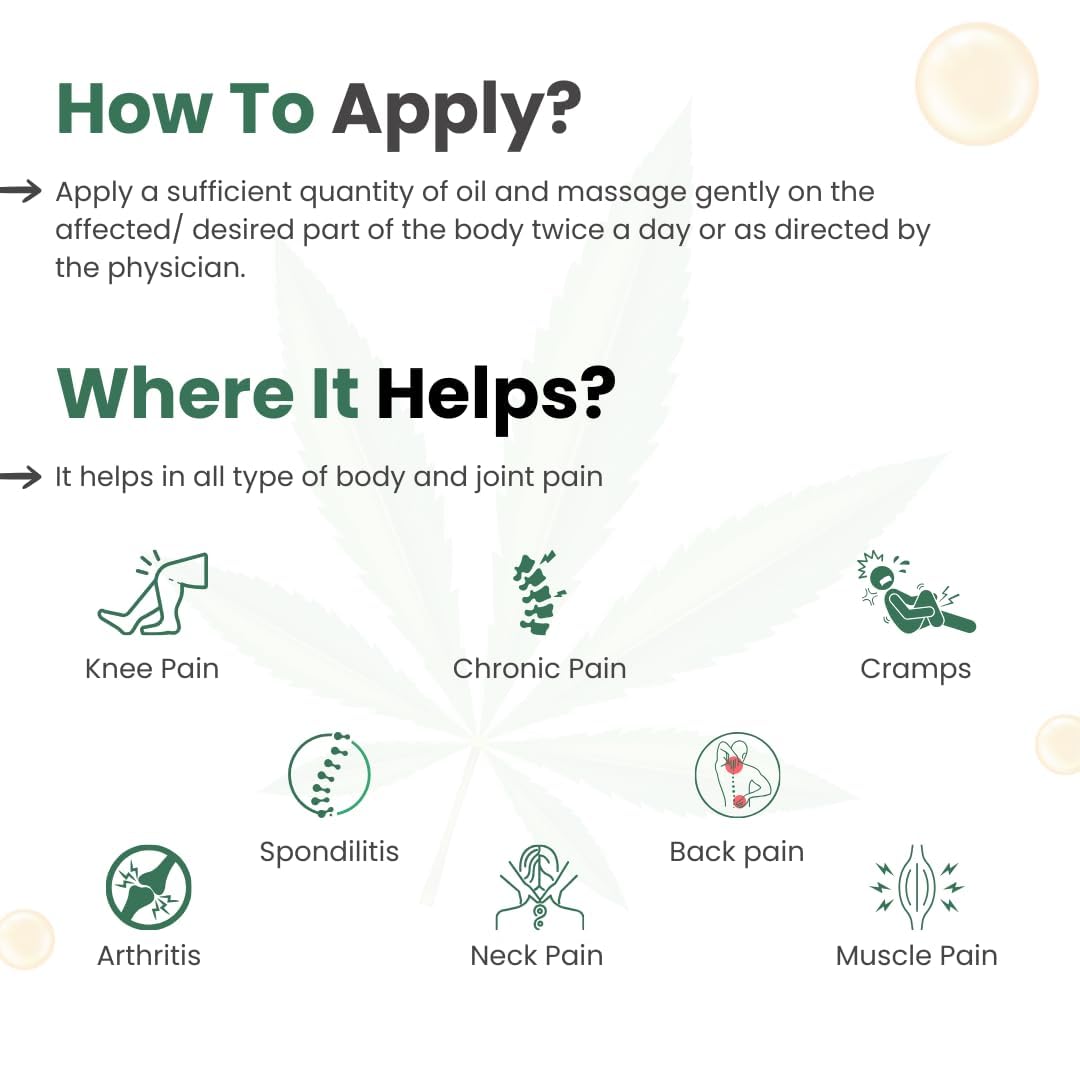 Cannarma Hemp Pain Relief Massage oil - 50 ml | Ayurvedic Pain Relief Oil for Muscle Stiffness and Sports Injuries, Helps in Arthritis pain, Muscle pain, Joint pain, Knee pain, Back pain | Chemical-Free Formula for Pain care with Hemp seed oil & Ayurvedic