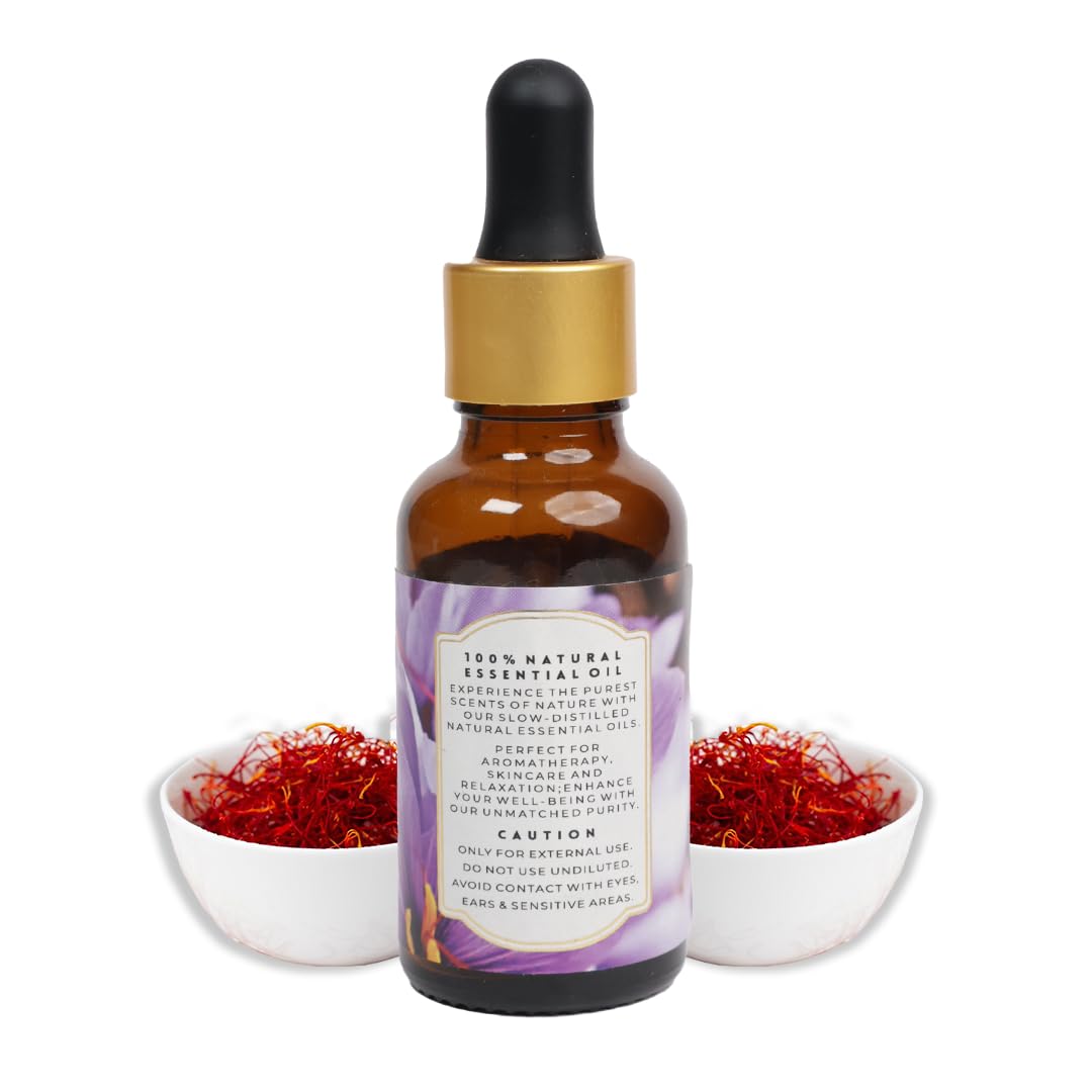 Luxurious Saffron Essential Oil by Enhanced Essentials|Therapeutic Grade|Organic,Natural & Concentrated Kesar Oil for Fragrance, Skin Care, Aromatherapy, Bath, Massage,Humidifiers, Soap and Candle making| 30 ml