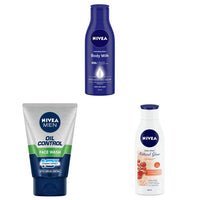 NIVEA Body Lotion for Very Dry Skin, 200 ml & NIVEA Men Face Wash for Oily Skin, 100 g & NIVEA Body Lotion Natural Glow, Cell Repair, SPF 15 & 50x Vitamin C 200 ml