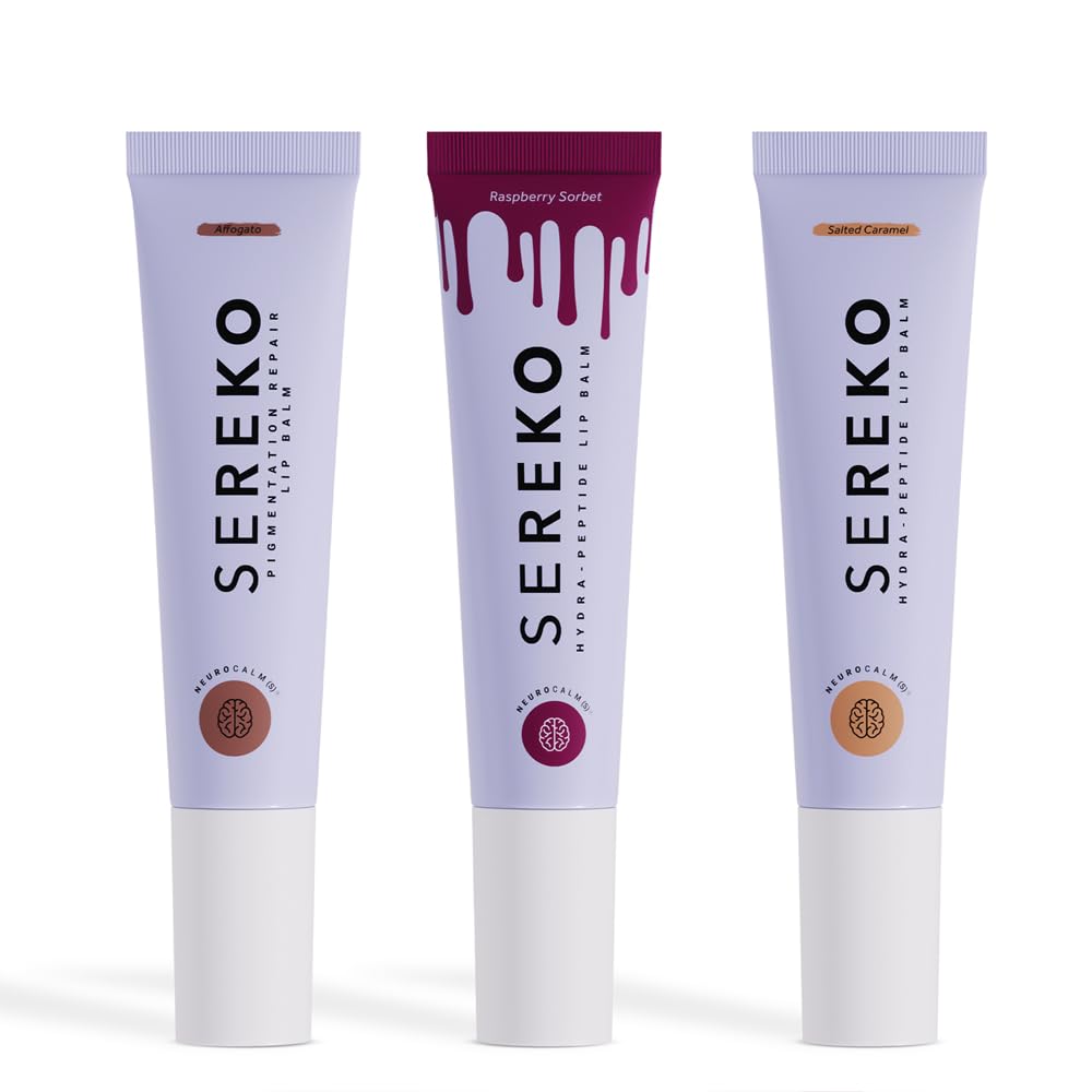 Sereko Lips Don't Lie Kit - Hydra Peptide Lip Balm Combo, Salted Caramel (Non-Tinted), Raspberry Sorbet (Tinted), Affagato (Pigmentation Repair)