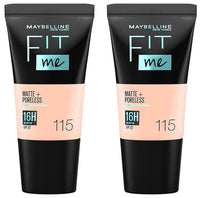 Maybelline New York Liquid Foundation, Matte & Poreless, Full Coverage Blendable Normal to Oily Skin, Fit Me, 115 Ivory, 18ml (Pack of 2)