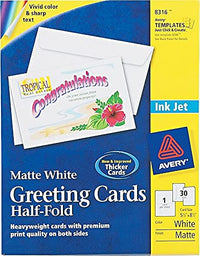 Avery Half-Fold Greeting Cards, Inkjet, 5.5 x 8.5, Matte White, Box of 30, Envelopes Included (8316)