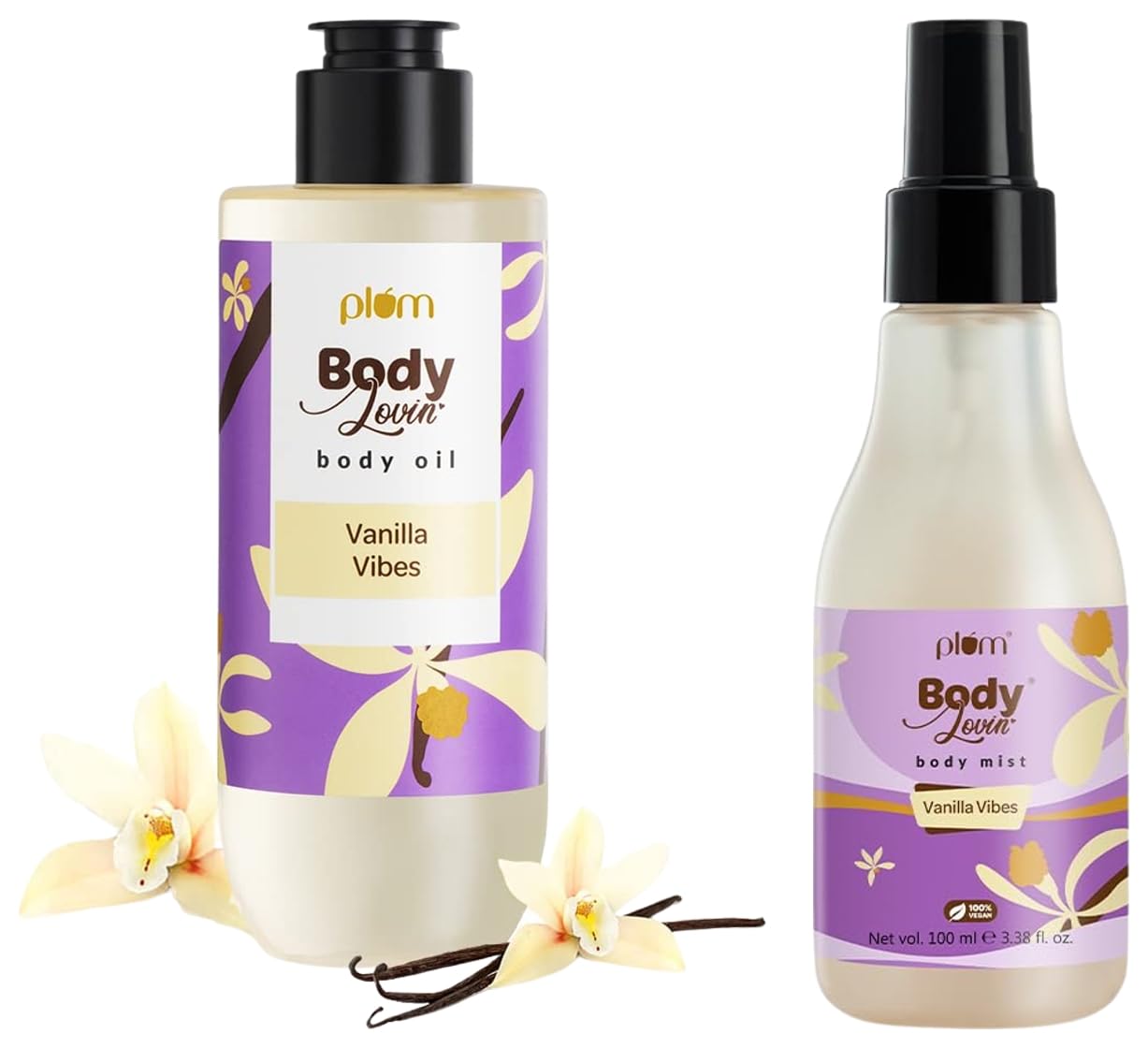 Plum BodyLovin' Vanilla Vibes Body Oil (100 ml) & Plum BodyLovin' Vanilla Vibes Body Mist (100 ml)