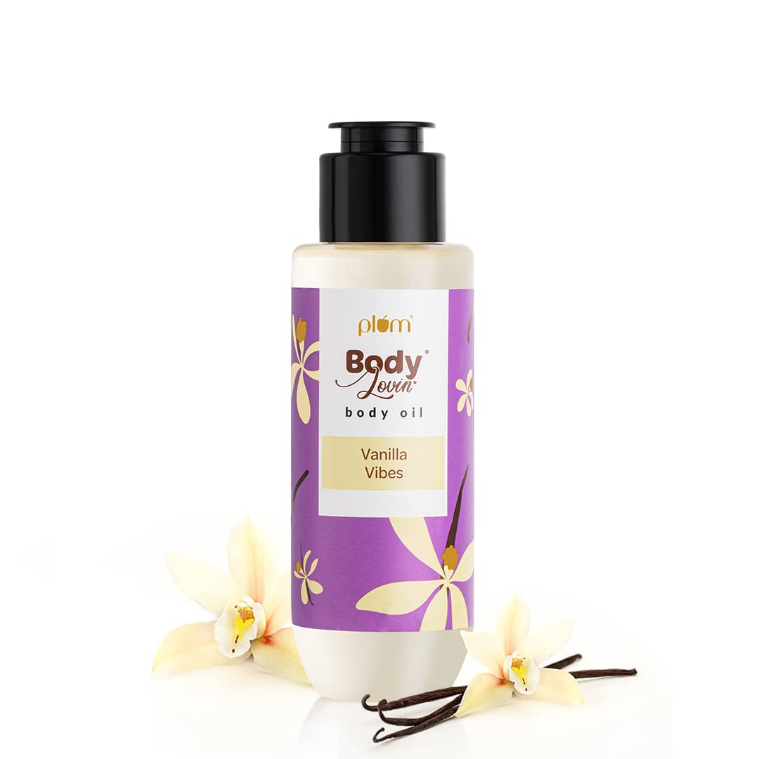 Plum BodyLovin' Vanilla Vibes Body Oil | Intense Moisture & Instant Glow | Long Lasting Warm Vanilla Fragrance | Non-Greasy & Lightweight | Soft & Nourished Skin | For Dry To Very Dry Skin - 100ml