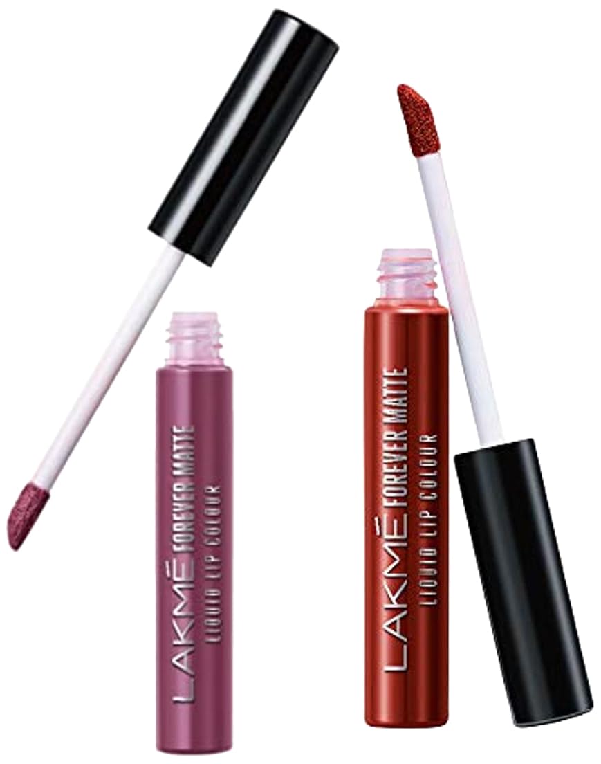 Lakmé Forever Matte Liquid Lip Colour, Mauve Fling, 5.6 ml & Lakme Forever Matte Liquid Lip Colour, Red Cherry, 5.6 ml