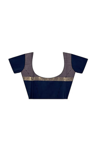 SENSAN Women’s Handloom Kanchi Cotton Saree with Blouse Piece [SKU:430] Light Beige×Navy Blue