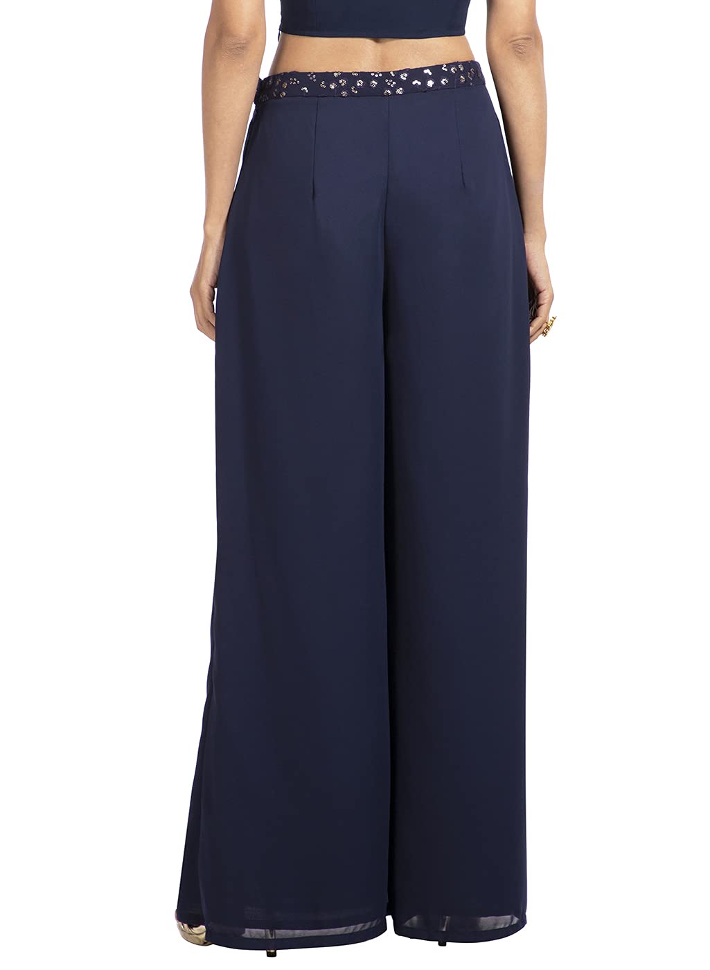 Indya Womens Solid Embellished Waist Palazzo Pants