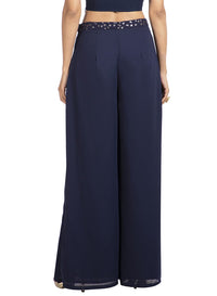 Indya Womens Solid Embellished Waist Palazzo Pants