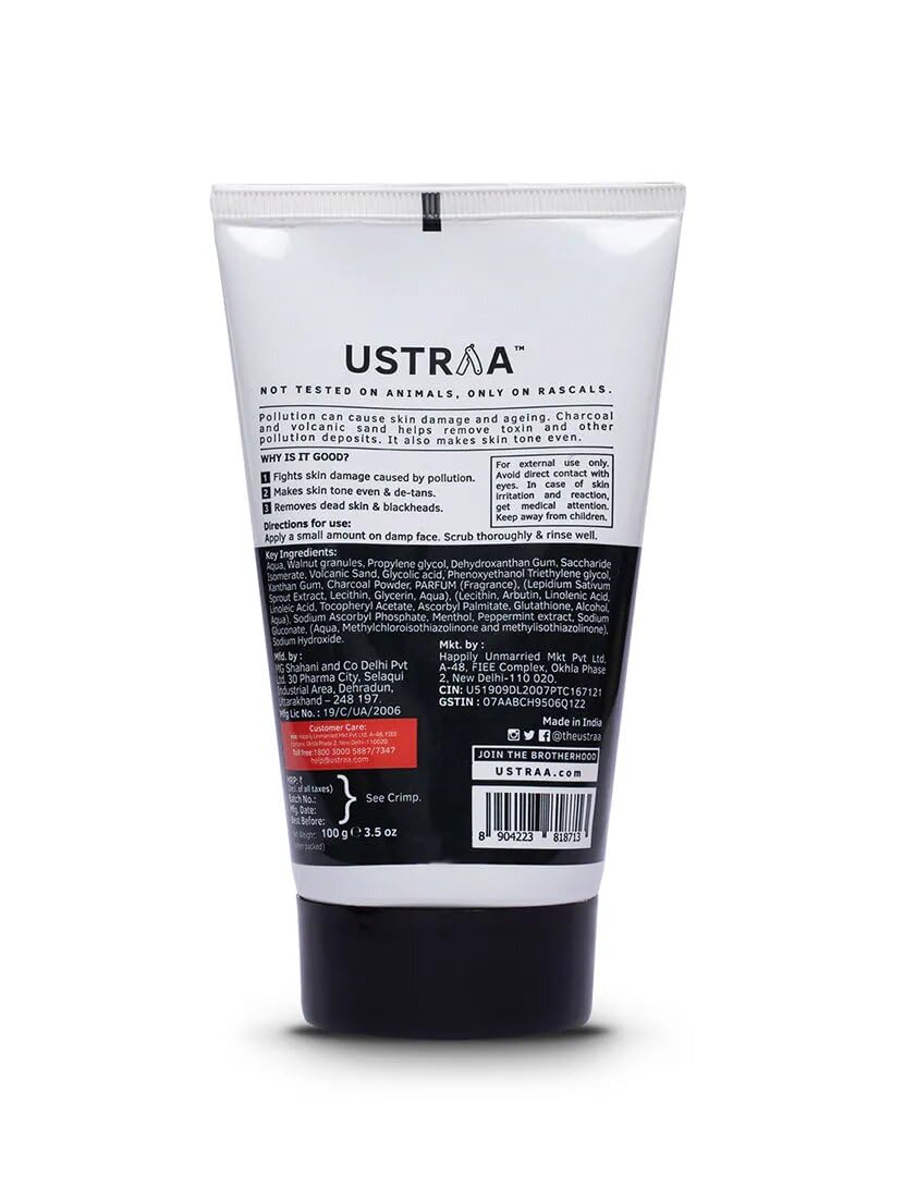 Ustraa De-Tan Face Scrub for Men - 100g | Exfoliation & Effective Tan Removal | No SLS & Power Face Wash - 100g - Energize & De-Tan | Dermatologically Tested | Removes Dead Skin, Brightens Skin