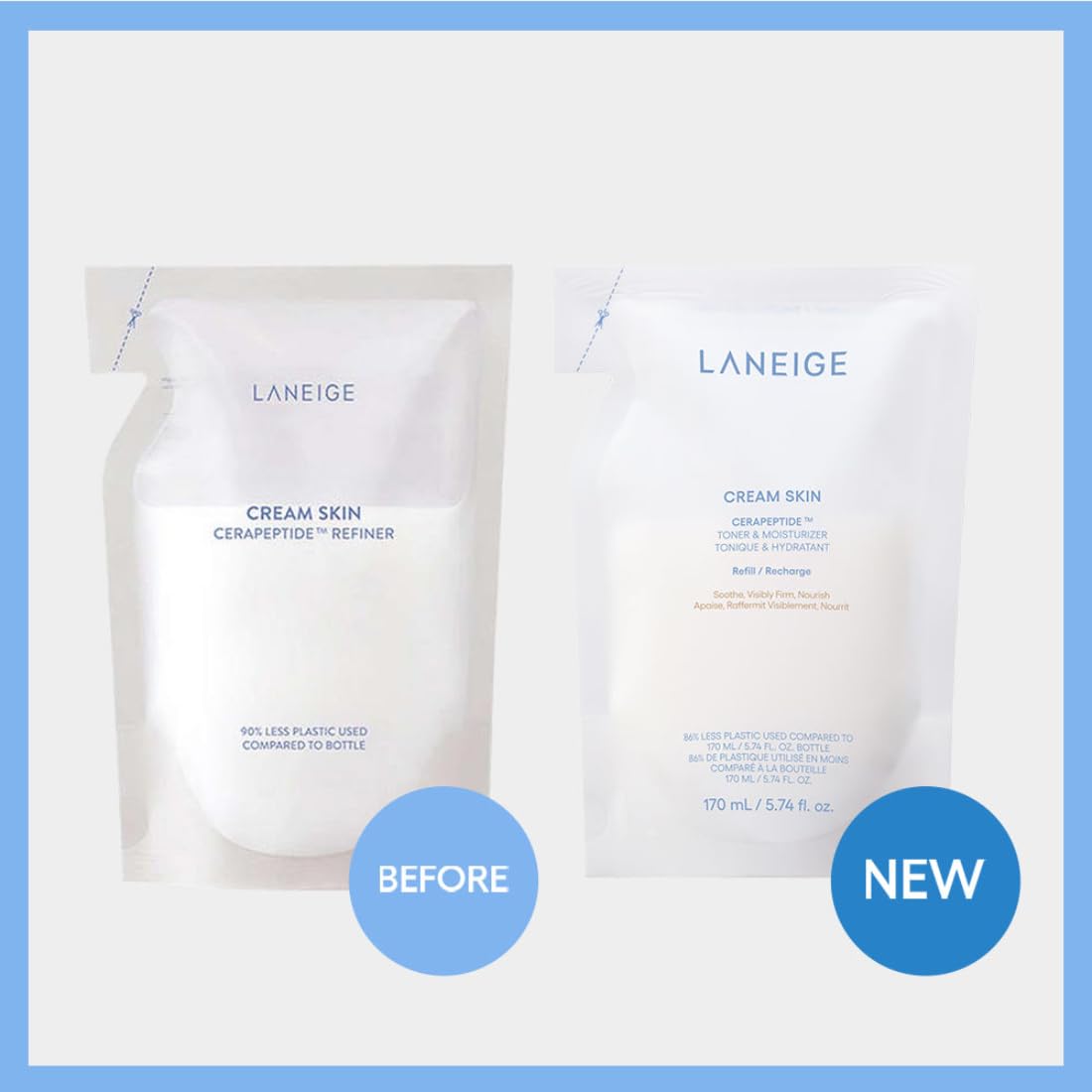 LANEIGE Cream Skin Toner & Moisturizer | Dual Function | Toner for Glowing Skin | Ceramides Moisturizer with Peptides | Boosts Skin Barrier & Lightweight | Korean Skincare | For Men and Women-Refill