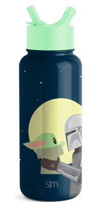 Simple Modern Star Wars Mandalorian Water Bottle with Straw Lid Vacuum Insulated Stainless Steel Metal Thermos | Gifts for Women Men Reusable Leak Proof Flask | Summit Collection | 32oz Moonlit 32oz Water Bottle Star Wars: Moonlit Mandalorian