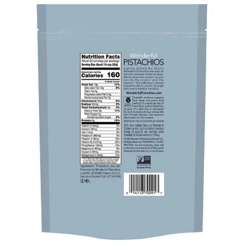 Wonderful Lightly Salted Pistachios, No Shells, 24 Oz.