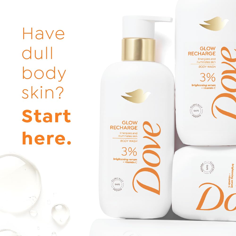 Dove Glow Recharge Serum Body Wash | 3% Brightening Serum + Vit C | Energizes & Illuminates skin | Paraben & SLS free | 300 ml