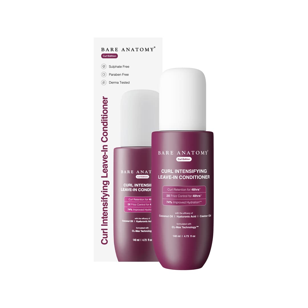 Bare Anatomy Curl-Boosting Cream Leave-In Conditioner | Get Curls with 2X Frizz Protection | Enriched with Coconut Oil, Hyaluronic Acid & Castor Oil | Get Smoother, Healthy & Glossy Hair | 140ml