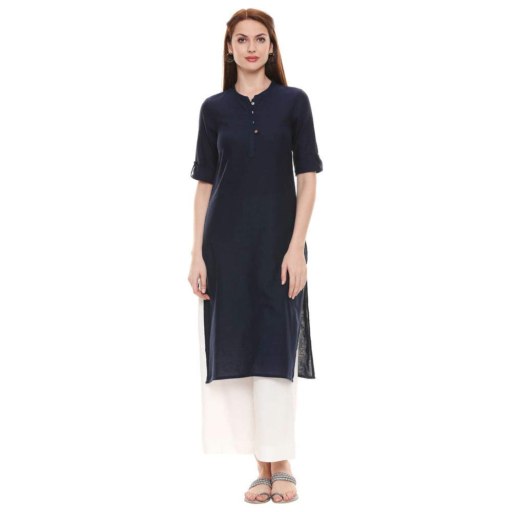 Aurelia Womens Mandarin Collar Solid Kurta