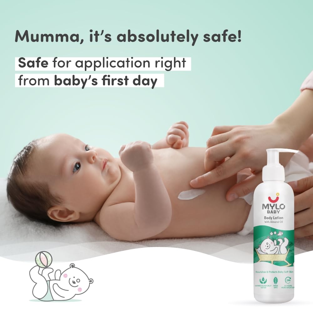 Mylo Baby Body Lotion 200ml Pack of 2 | Made Safe Certified | Dermatologically Tested | Long Lasting 24 Hours Moisturization | Soothes Dryness