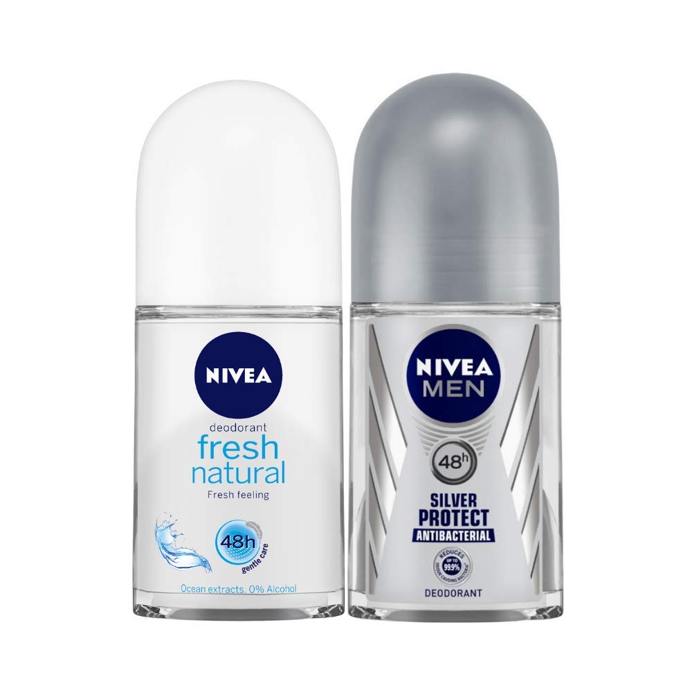 Nivea Deodorant Roll On, Fresh Natural for Men, 50ml And Deodorant Roll On, Silver Protect for Men, 50ml