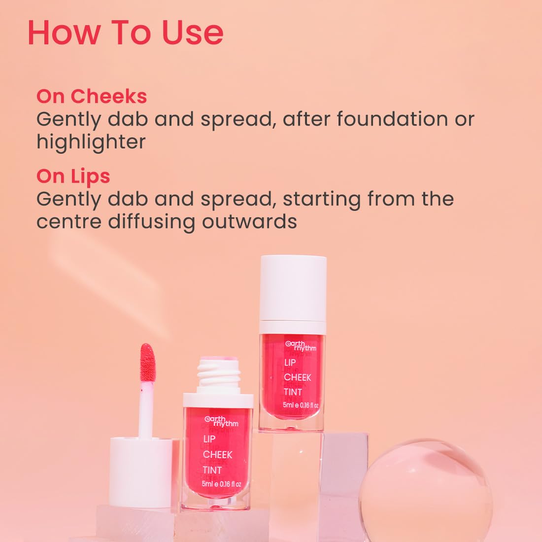 Earth Rhythm Lip and Cheek Tint Mermaid, with Goodness of Jojoba Oil and Pomegranate| Multipurpose 3 in 1 Lip Tint | 100% Natural, Men &Women- 5ml