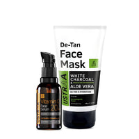 Ustraa 20% Vitamin C Face Serum - 30ml | 20% Vitamin C in Pure form | Anti-Aging, Brightening & De-Tan Face Mask - Dry Skin - 125g - Wash-off mask | with White Charcoal | for Effective Tan Removal