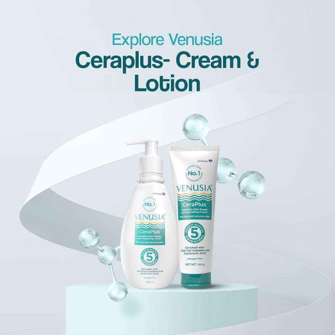 Venusia Ceraplus Lotion for Dry Skin - 5 Essential Ceramides for Deep moisturization & barrier repair I With Oat oil & oat extract,Hyaluronic Acid I Fragrance free body lotion I100ml