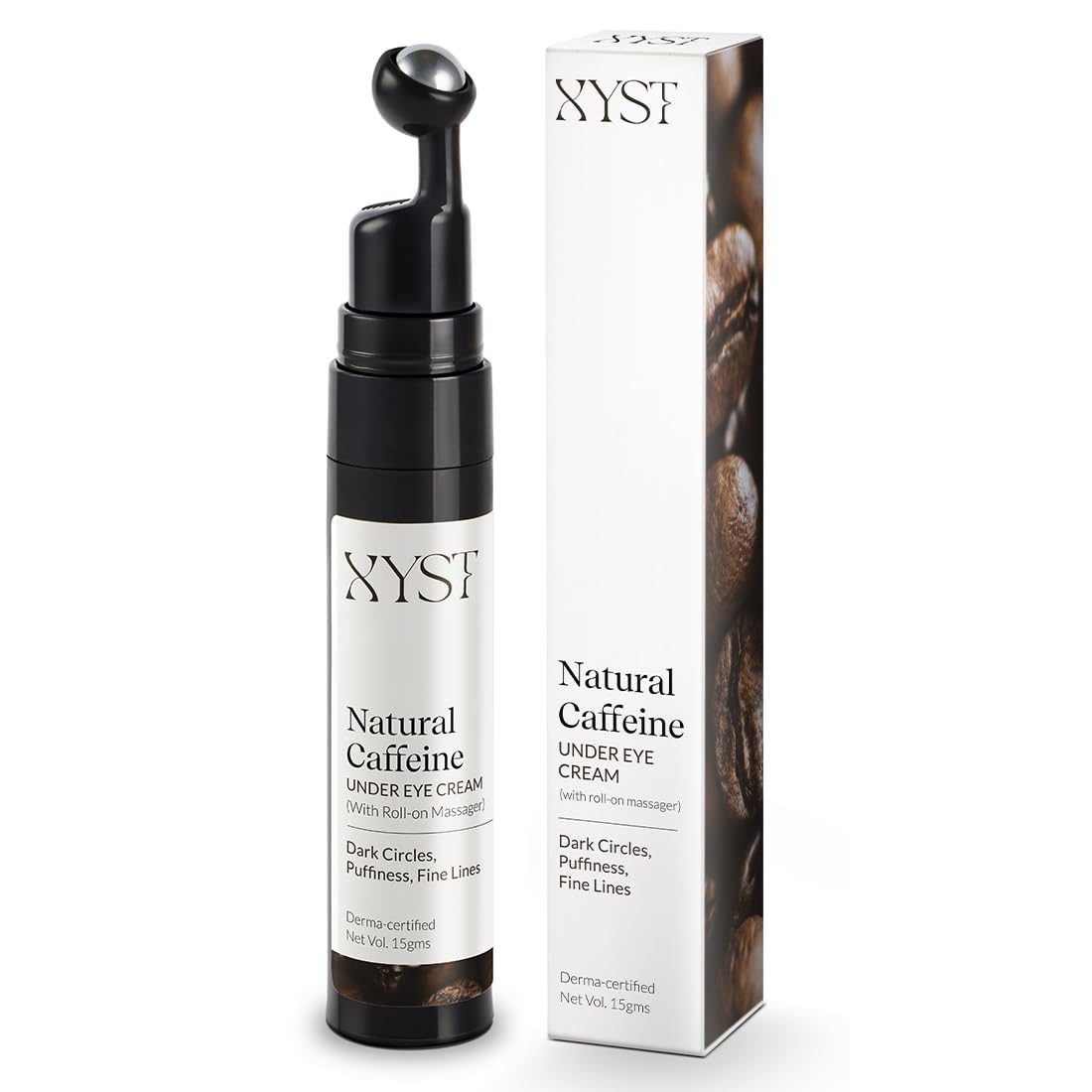 XYST Natural Caffeine Under Eye Roll-On for Dark Circle, Puffiness & Fine Lines 15ml | Enriched with Rosehip Oil | Derma Certified | Women & Men | For All Skin Types