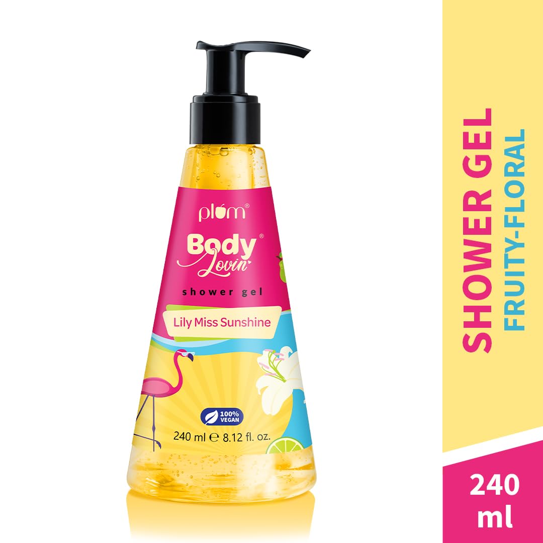 Plum BodyLovin' Lily Miss Sunshine Shower Gel | SLS Free Body Wash For Women | Long Lasting Fresh Fruity-Floral Fragrance | Aloe-Infused Nourishing Body Cleanser For Soft & Smooth Skin | 240ml