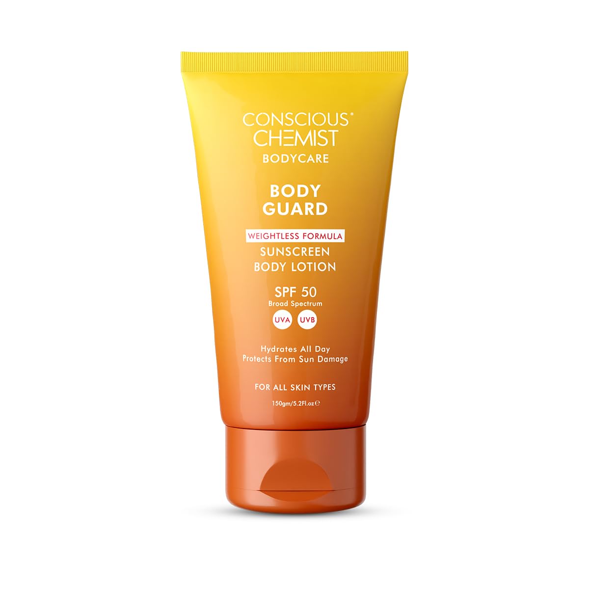 Conscious Chemist® Sunscreen SPF 50 | 150g | Sunscreen for Oily Skin, Instant Cooling, De-tan SPF Body Lotion, Niacinamide with Ceramides & Betaine, UVA/UVB Protection, Reduces Dark Spots, All Skin Types - Body Guard