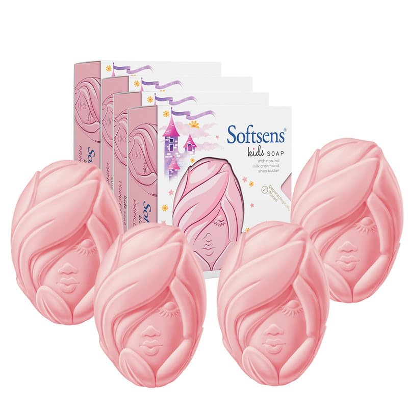 Softsens Kids Princess Soap| Grade 1 Soap| Infused Shea Butter & Milk Cream |Dermatologist Tested| Shape Soap (Pack of 4,75g each)