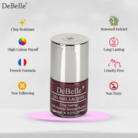 DeBelle Gel Glossy Finish Nail Polish Plum Toffee (Plum Maroon), Enriched With Natural Seaweed Extract, Cruelty Free, Toxic Free - 8 Ml