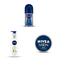 NIVEA Deo Fresh Active Roll On, 50ml & NIVEA Body Lotion, 400 ml & NIVEA Men Crème, Non Greasy Moisturizer, Cream for Face, Body & Hands, 75 ml