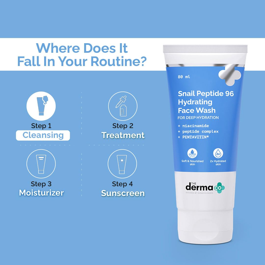 The Derma Co. Snail Peptide 96 Hydrating Face Wash | With Snail Mucin, Niacinamide, Peptide Complex & PENTAVITIN | 2x Hydration With Moisture Lock | Non-Drying Korean Gel Cleanser | Soap Free With Balanced PH - 80ml