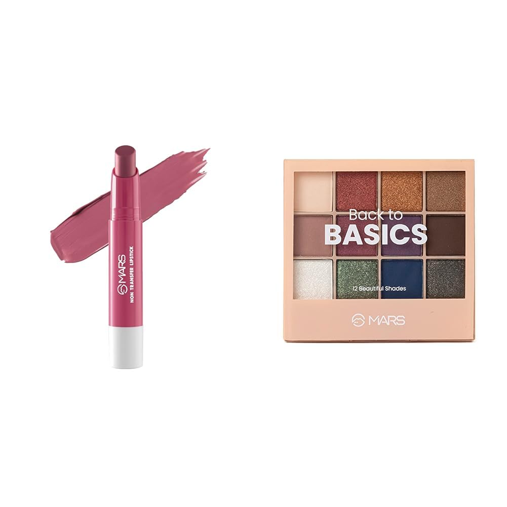 MARS Matte Super Stay Lipstick |(2.6 gm) (16-ANGEL WINGS) 12 Shades Back to Basics Eyeshadow Palette with Free Applicator (14.4 gm) (Shade-01)