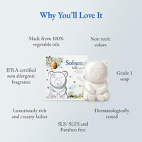 Softsens Kids Teddy Bear Soap| Grade 1 Soap| Infused Shea Butter & Milk Cream |Dermatologist Tested| Shape Soap (Pack of 3,75g each)
