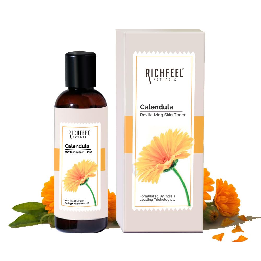 Richfeel Calendula Revitalising Skin Toner | Power of Soothing Calendula Extracts | For skin prone to Acne & Blemishes | Physician Formulated | 80 Ml