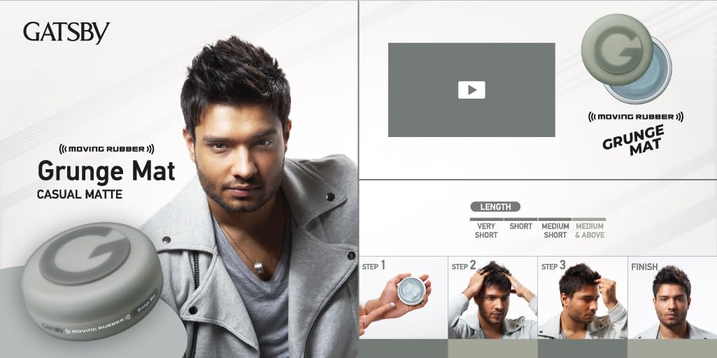 Gatsby Moving Rubber - Grunge Mat, Strong Holding Power, Matte Finish, Non-Sticky, Non-Shine, Paraben Free, Anytime Re-Stylable Hair Wax, 80gm