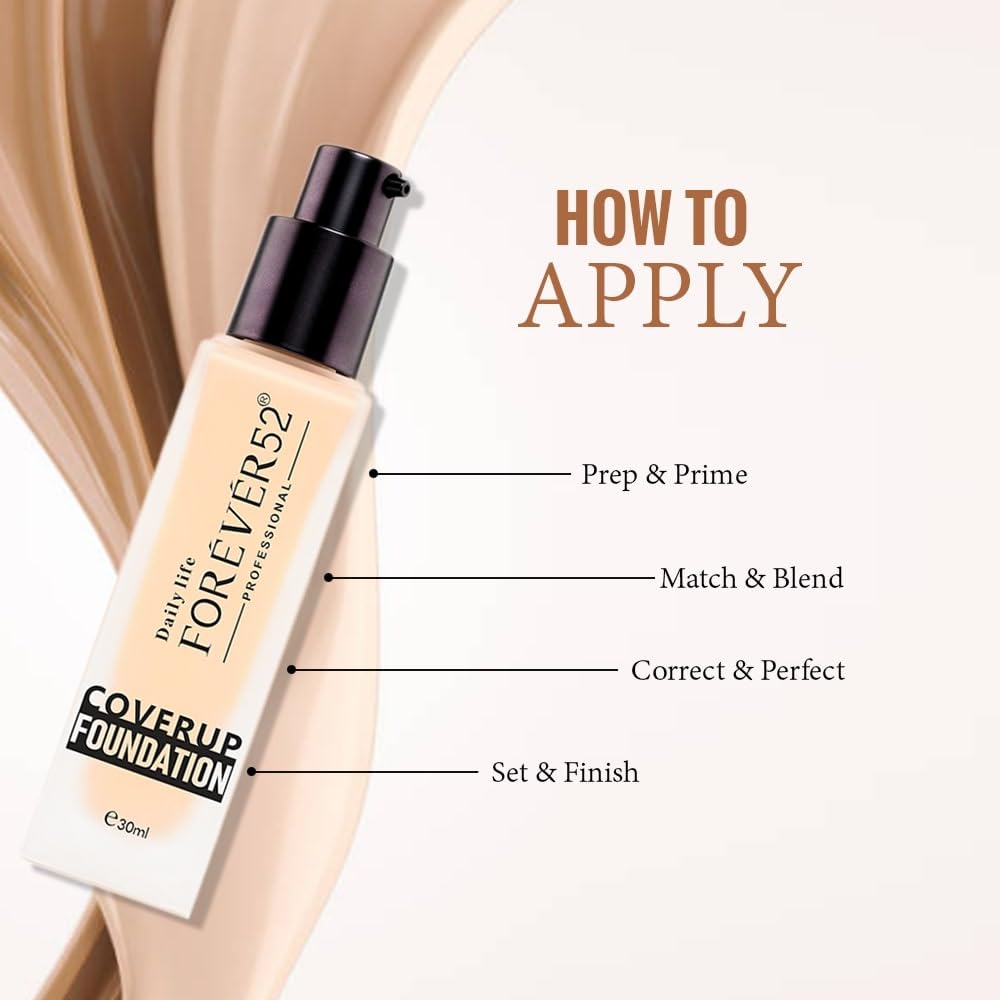Forever52 Daily Life Coverup Foundation For All Skin Type| Natural Matte Finish, Long-Lasting Full Coverage Liquid Foundation(Biscuit - 20.2, 30Ml)