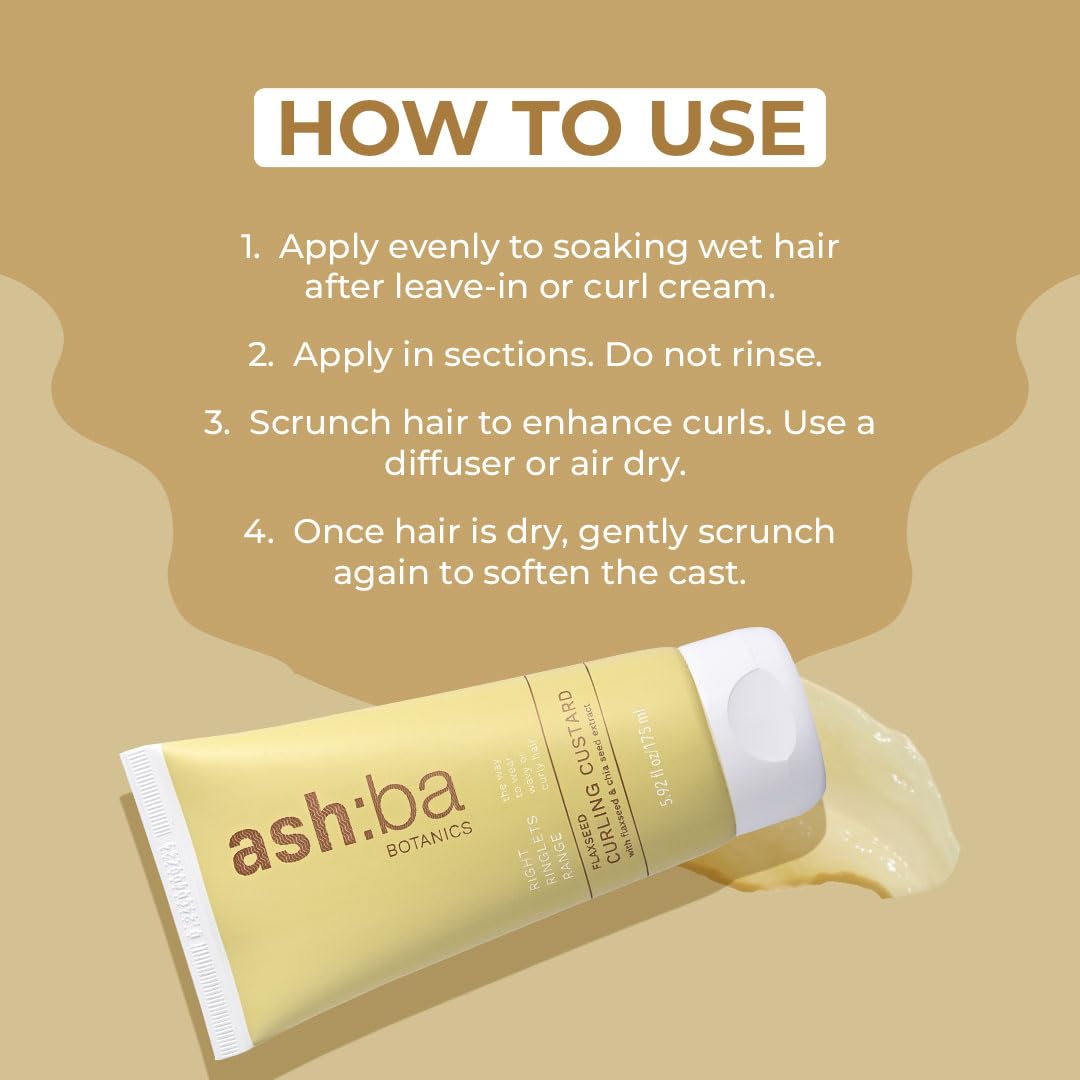 Ashba Botanics Flaxseed Curling Custard For Wavy, Curly, Frizzy & Coily Hair | Argan, Avacado Oil, Shea Butter | Provides Moisture, Controls Frizz, Strong Hold | Phthalates & Parabens Free (ml, 175)
