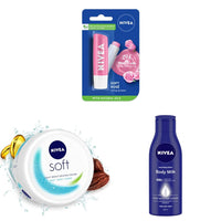 NIVEA Lip Balm, Soft Rose, 4.8g&NIVEA Soft Light Moisturizer Cream 100 ml&NIVEA Body Lotion for Very Dry Skin,200 ml