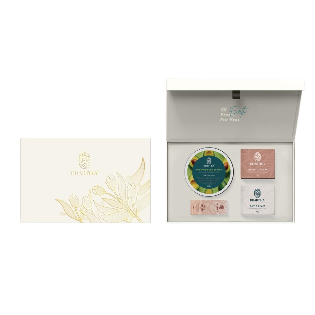 DhartiKa Skincare Routine Bundle – Avocado Body Butter, Face Serum, Day Cream & Night Cream – Nourish, Protect & Rejuvenate