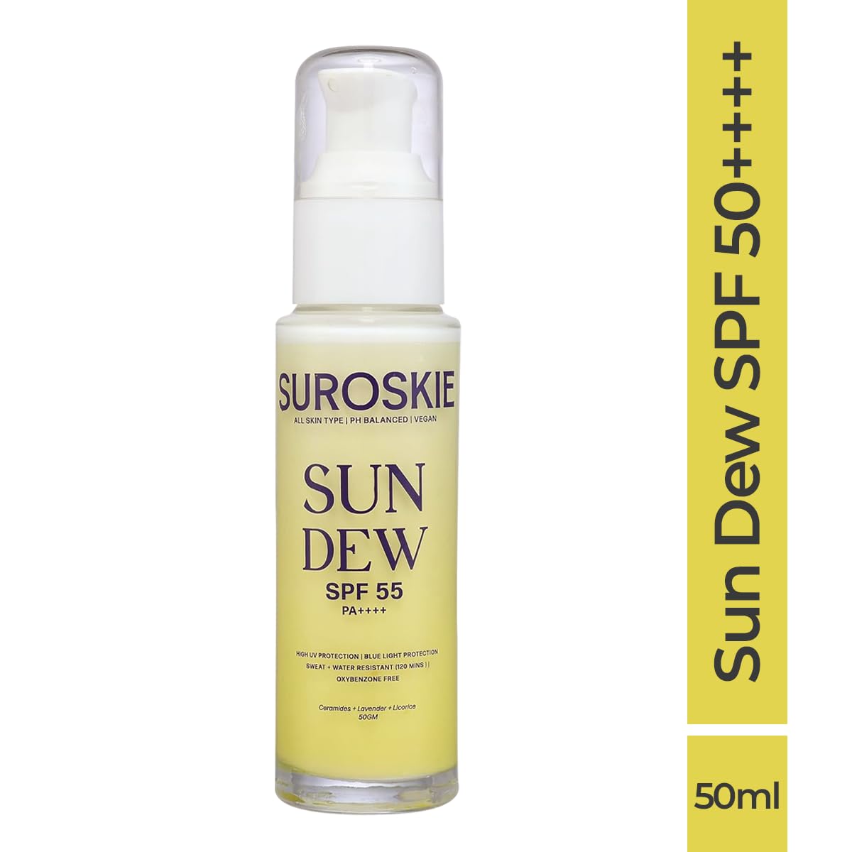 Suroskie Sun Dew Spf 55 Pa++++ (50Gm) | For Uva/B Protection | Sweat & Water Resistant | No White Cast | Infused With Ceramides | Repair Skin Barrier | All Skin Types | Sunscreen For Men & Women