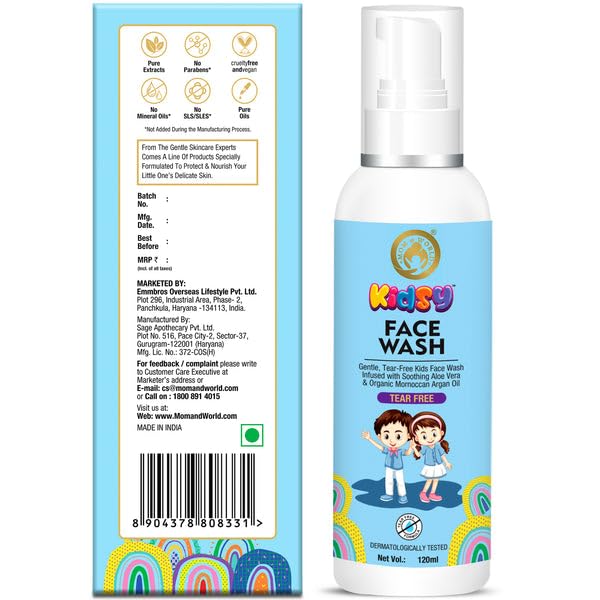 Mom & World Kidsy Face Wash Tear Free, 120ml + Baby Sunscreen Lotion Spf 50 Pa+++