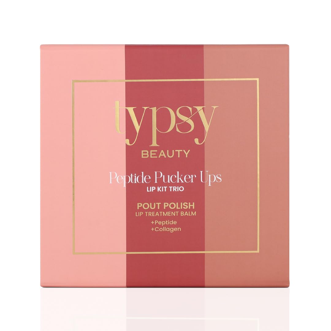 Typsy Beauty Pout & Polish Lip Balm Kit Trio | Hydrating with Peptides & Collagen | Deep Moisture with Cooling Metal Applicator | Strawberry Cheesecake, Raspberry & Caramel Toffee | 8ml