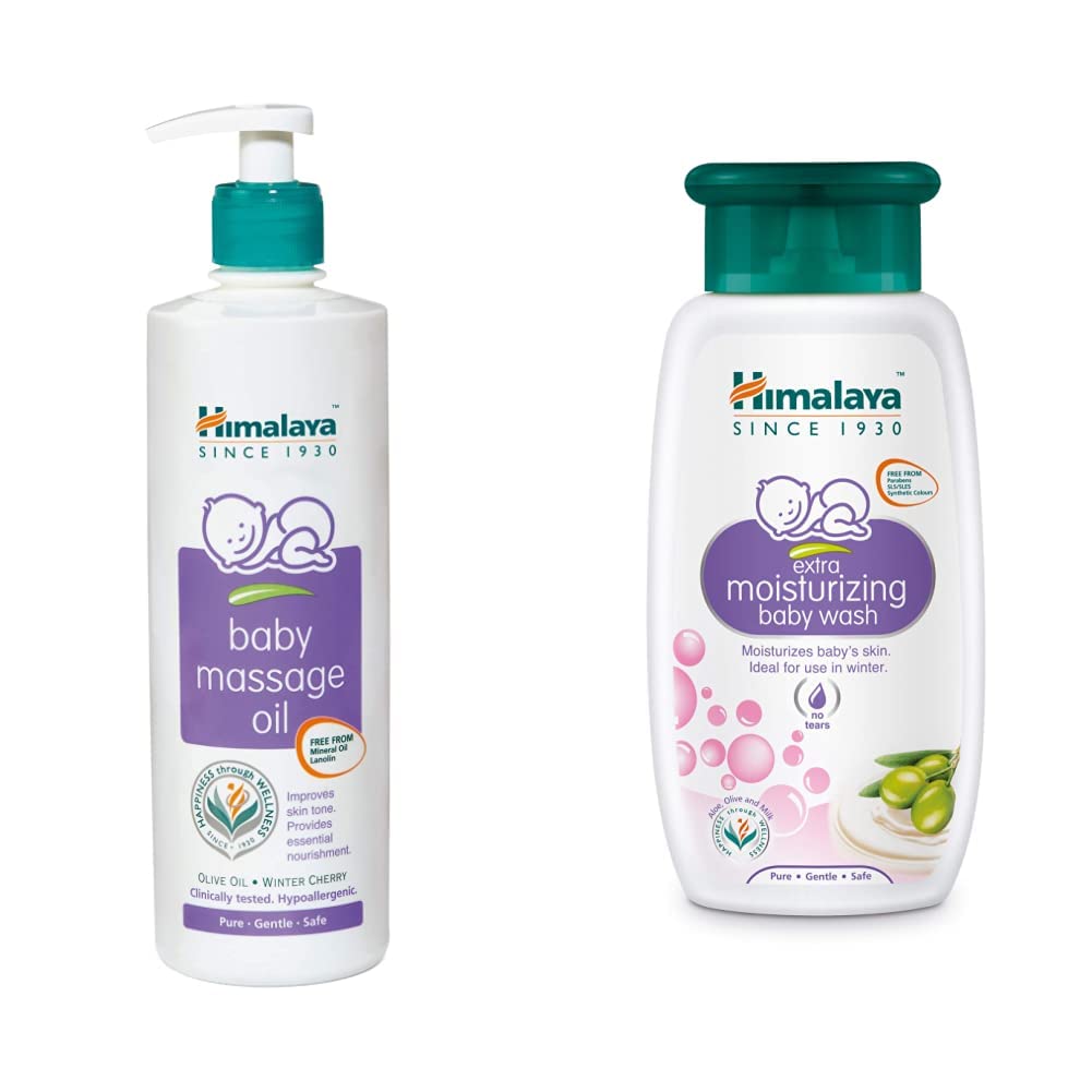 Himalaya Baby Massage Oil (500ml) & Himalaya Baby Care Extra Moisturizing Baby Wash, 200ml
