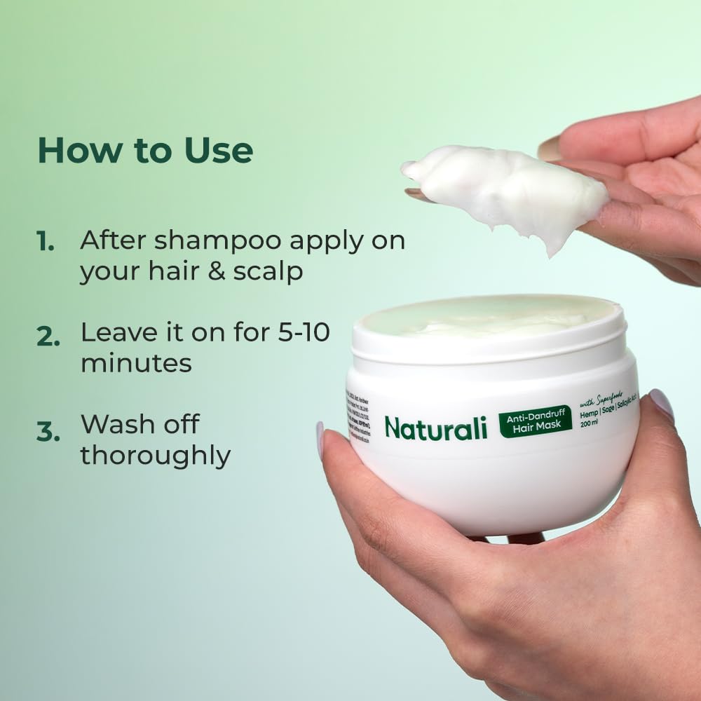 Naturali Anti-Dandruff Hair Mask With Sage & Salicylic Acid | Clarifies Scalp | Reduces Itchiness | Deeply Moisturises | Paraben & Mineral Oil Free | 200ml