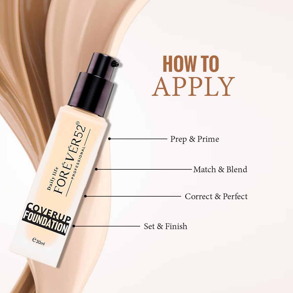 Forever52 Daily Life Coverup Foundation For All Skin Type| Natural Matte Finish, Long-Lasting Full Coverage Liquid Foundation(Sugar - 10.2)